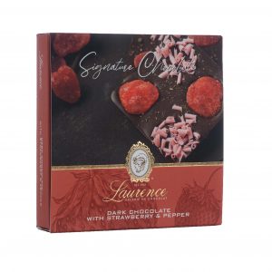 Laurence Tafelschokolade Signature Edition Zartbitterschokolade mit Erdbeeren und Pfeffer Packung
