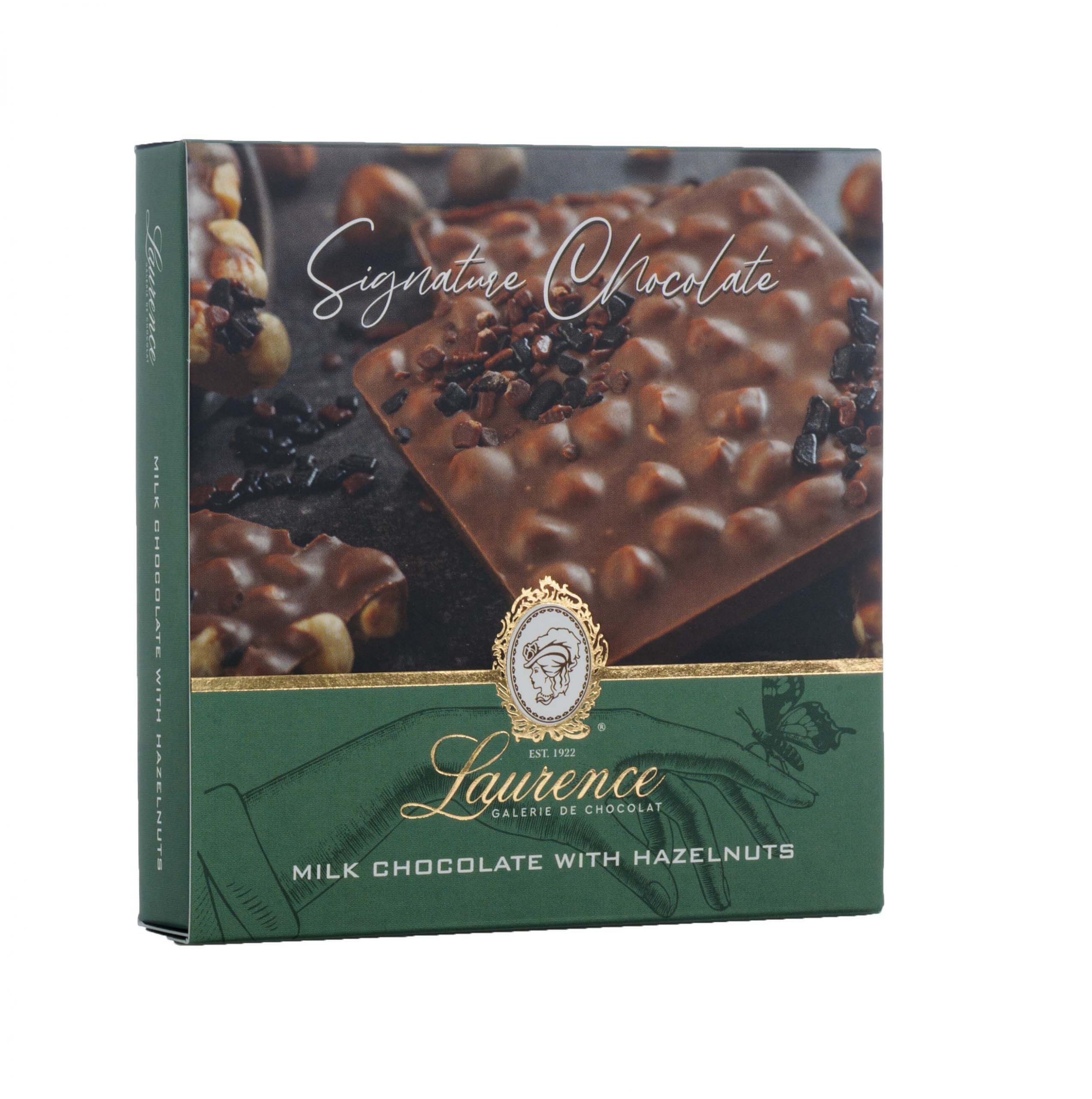 Laurence Tafelschokolade Signature Edition Vollmilchschokolade mit Haselnüssen Packung Laurence Tafelschokolade Signature Edition Vollmilchschokolade mit Haselnüssen Packung