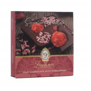 Laurence Tafelschokolade Signature Edition Vollmilchschokolade mit Erdbeeren Packung