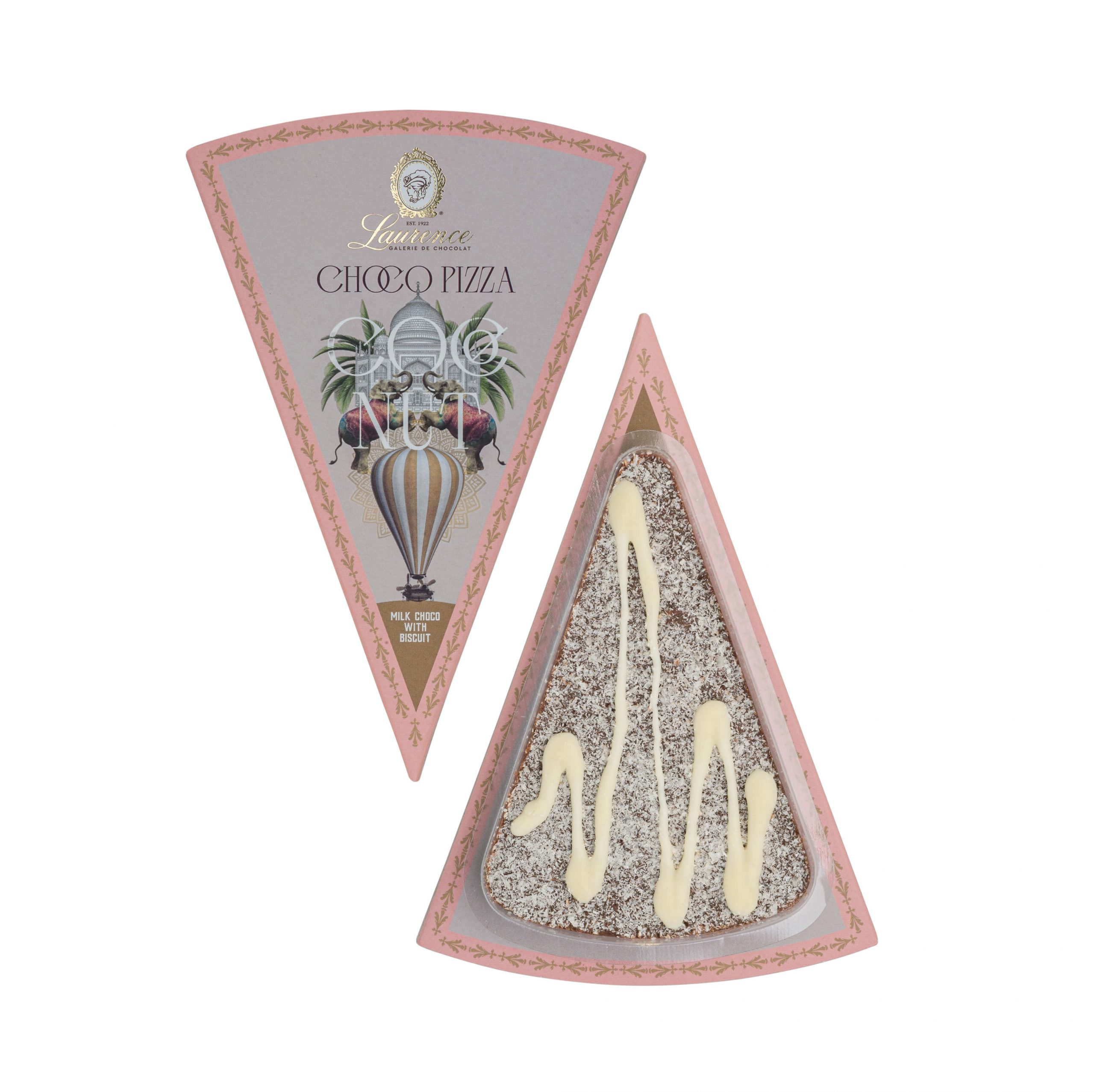 Laurence Pizza Tafelschokolade Vollmilch Bisquit & Kokos Packung & Tafel Laurence Pizza Tafelschokolade Vollmilch Bisquit & Kokos Packung & Tafel