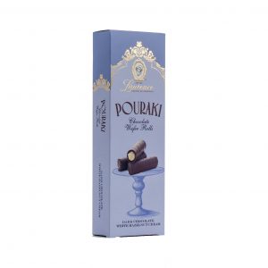 Laurence Pouraki Waffelröllchen Zartbitter mit heller Haselnusscreme Verpackung